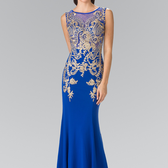 Sleeveless Long Jersey Dress Sheer Bodice GL2230